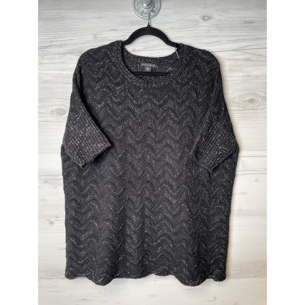 Metaphor Sweater Womens‎ Large Black Metallic Short Sleeve Knit Pullover Top